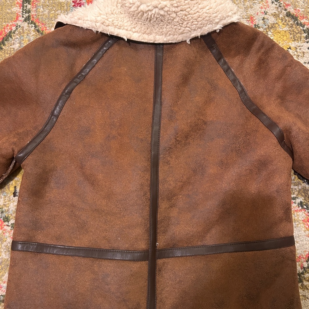 Boohoo Longline Brown Suede Shearling Aviator Coat. Size S ( runs large) - Picture 11 of 16